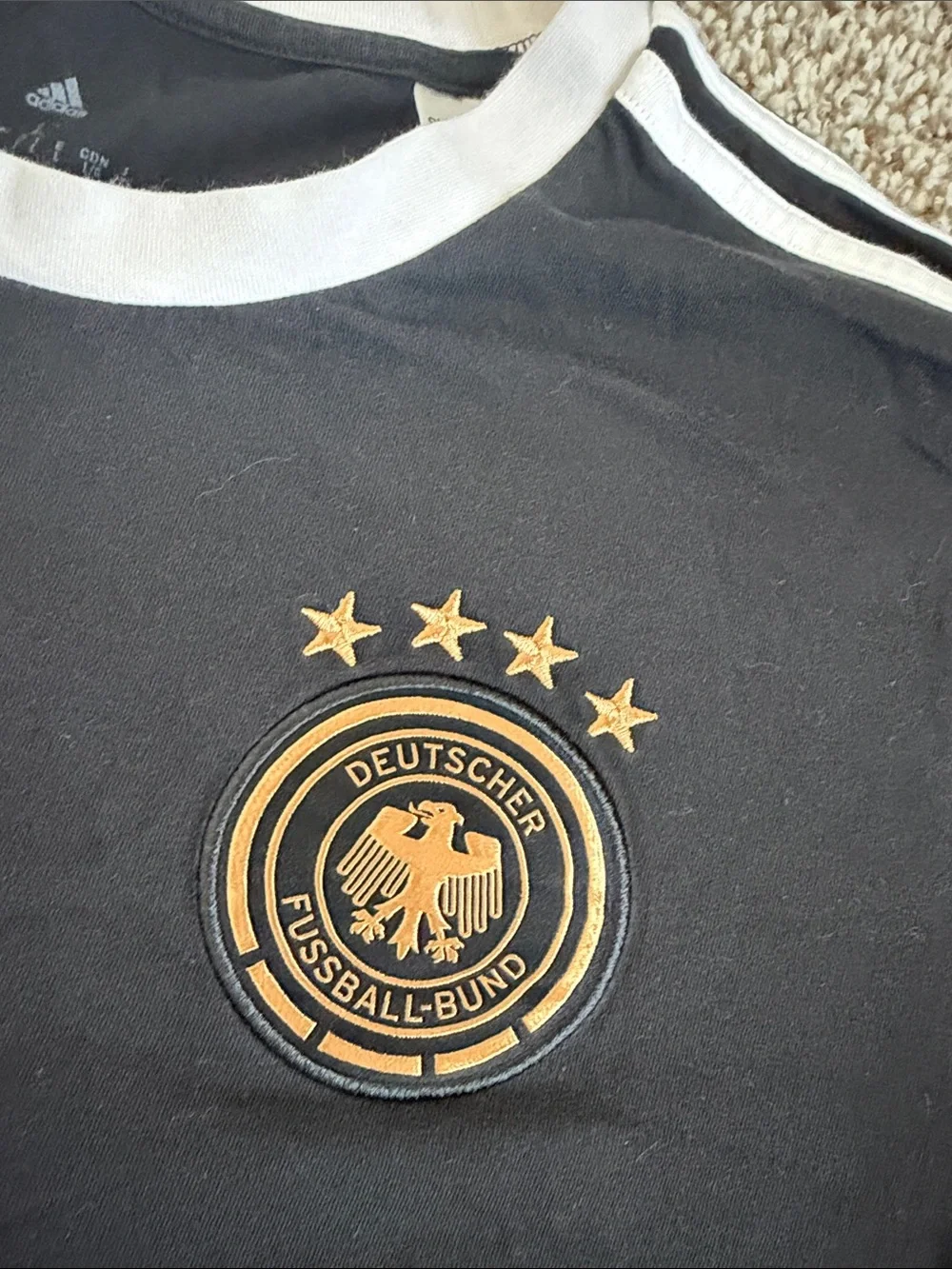 adidas FIFA German National Soccer Team Black Tee with Gold Crest and White Trim